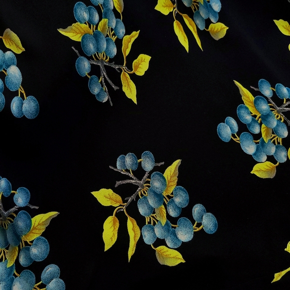 Vintage Betsey Johnson 90s Blueberry Fruit Print Ruffle Slip Midi Dress - Picture 8 of 16